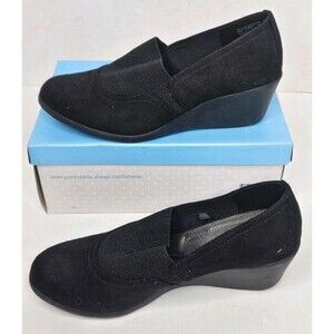 Women's Arlene Wedge Black Comfort Plus by Predictions 8.5 W Women's Faux Suede
